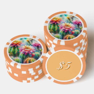 Aquarellblüte Sukkulente Kakteen Pokerchips