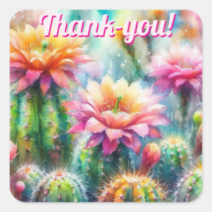Aquarellblüte Sukkulente Kakteen Quadratischer Aufkleber