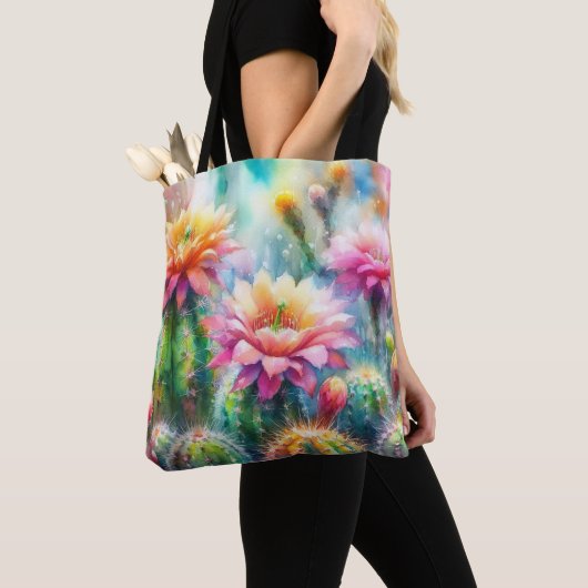 Aquarellblüte Sukkulente Kakteen Tasche (Von Nahem)