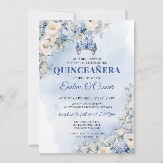 Aquarellblüten Eukalyptus Quinceañera Einladung (Vorderseite)