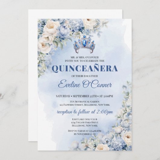 Aquarellblüten Eukalyptus Quinceañera Einladung (Vorne/Hinten)