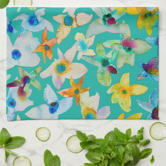 Aquarellblüten Geschirrtuch (Gefaltet)