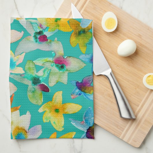 Aquarellblüten Geschirrtuch (Viertel Falte)