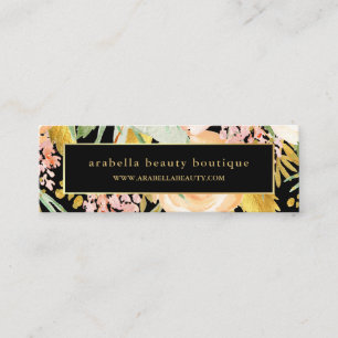 Aquarellblüten  Gold und Peach Floral auf Schwarz Mini Visitenkarte