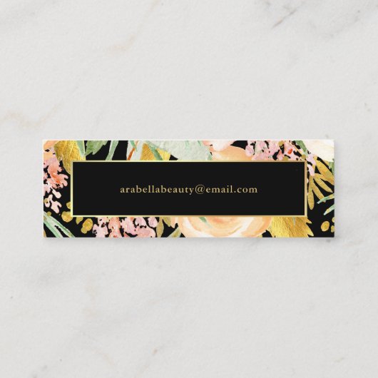 Aquarellblüten| Gold und Peach Floral auf Schwarz Mini Visitenkarte (Rückseite)