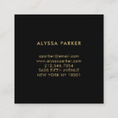 Aquarellblüten| Gold und Peach Floral auf Schwarz Quadratische Visitenkarte (Rückseite)