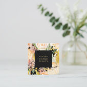 Aquarellblüten| Gold und Peach Floral auf Schwarz Quadratische Visitenkarte (Stehend Vorderseite)