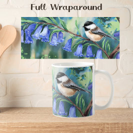 Aquarellblüten und Chickadee Kaffeetasse