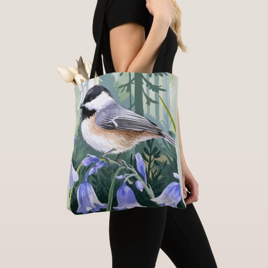 Aquarellblüten und Chickadee Tasche (Von Nahem)