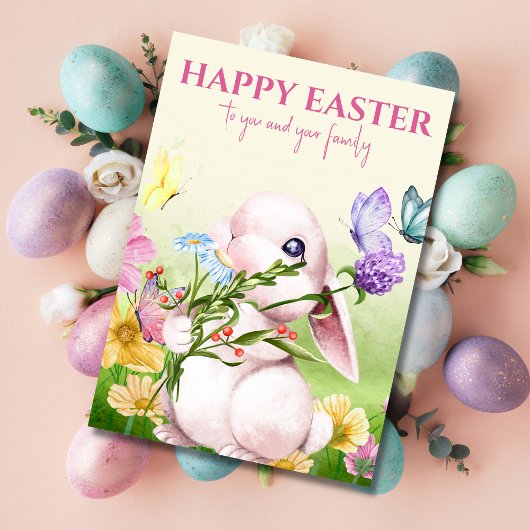 Aquarellblüten und Schmetterlinge Ostern Karte