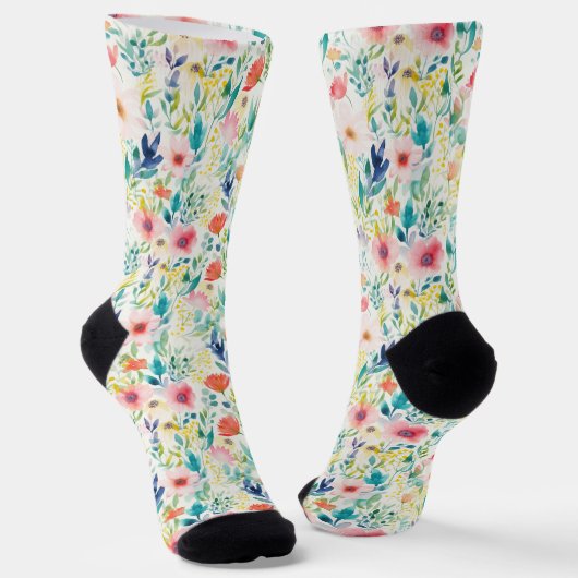 Aquarellblüten: Whimsikgarten Träume Socken (Gewinkelt)