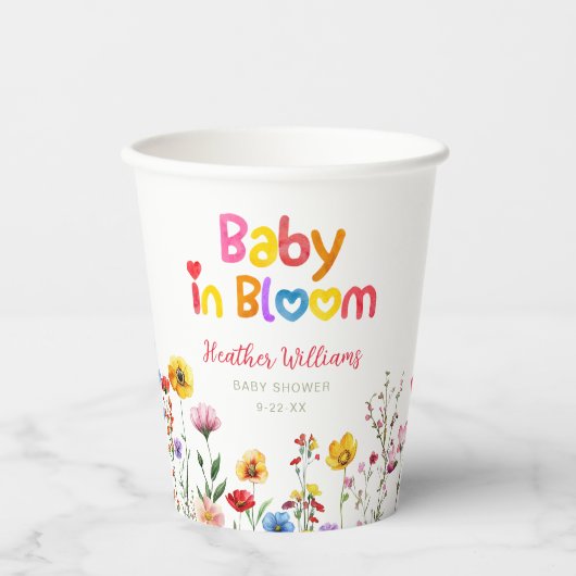 Aquarellblütenbaby in Bloom Baby Duschsäcken Pappbecher (Vorderseite)