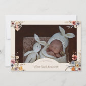 Aquarellblütenbeige Zwei Fotos Geburt Ankündigung (Vorderseite)