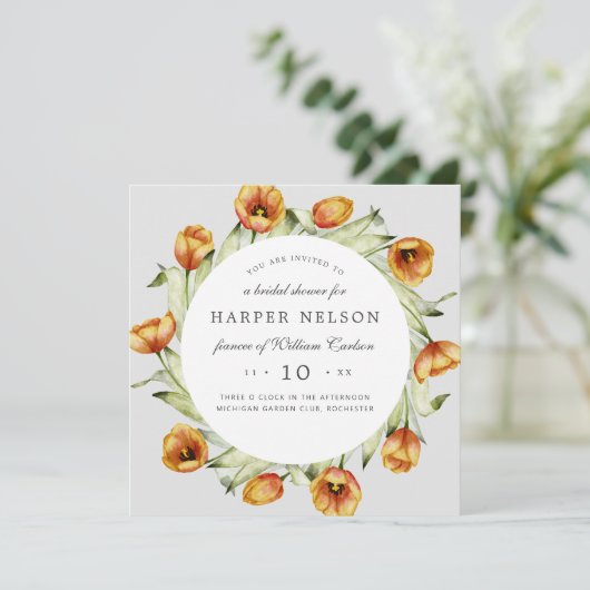 Aquarellblütenblumen Tulpen Brautparty in Einladung (Stehend Vorderseite)