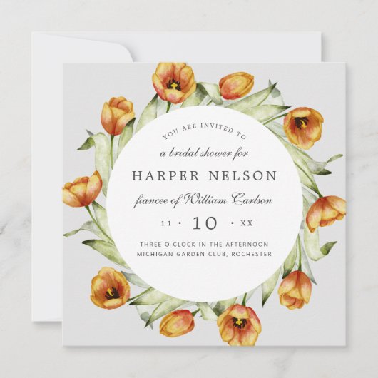 Aquarellblütenblumen Tulpen Brautparty in Einladung (Vorderseite)