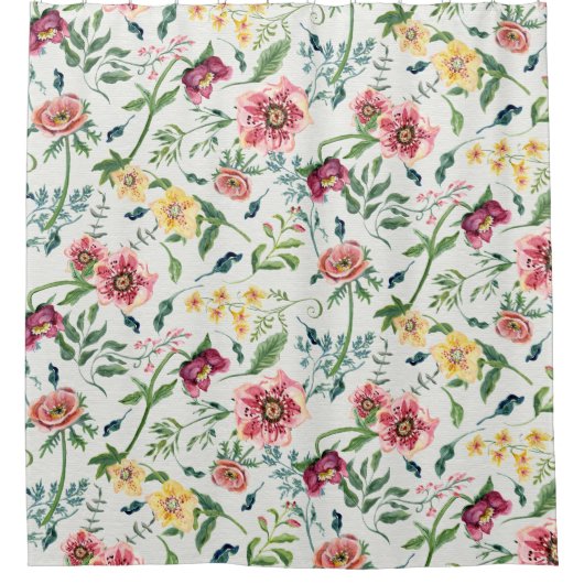 Aquarellblütenblumen Wildblumen Rosa Gelbe Blumen Duschvorhang (Vorderseite)