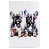 Aquarellblütenblüten, niedliche Welpen Mittlere Geschenktüte (Vorderseite)