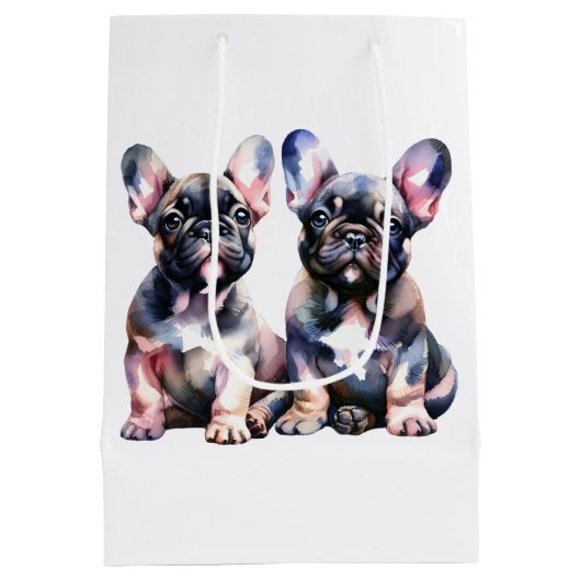 Aquarellblütenblüten, niedliche Welpen Mittlere Geschenktüte (Rückseite)