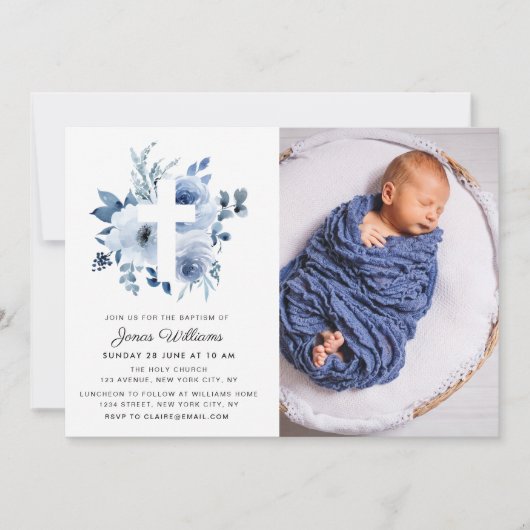 Aquarellblütenblüten Taufe Foto Einladung (Vorderseite)