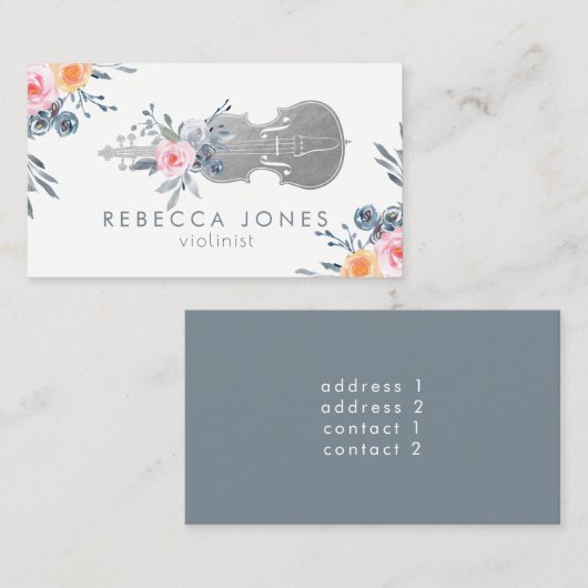 Aquarellblütenblüten Violine Visitenkarte (Vorne/Hinten)