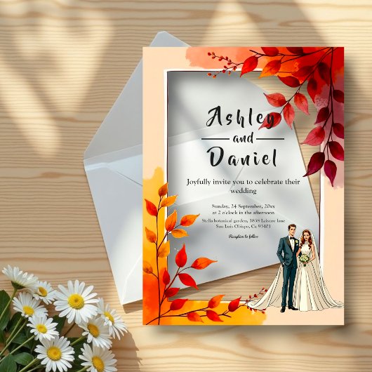 Aquarellblütenbräune und Groom-Hochzeit im Herbst Acryleinladungen