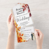 Aquarellblütenbräune und Groom-Hochzeit im Herbst All In One Einladung (Abreißen)