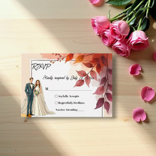Aquarellblütenbräune und Groom-Hochzeit im Herbst RSVP Karte