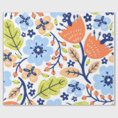 Aquarellblütendrucke in orangefarbenen grünen Foli Geschenkpapier (Flach)