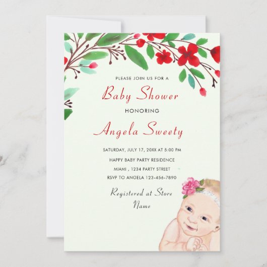 Aquarellblütendusche Einladung (Vorderseite)