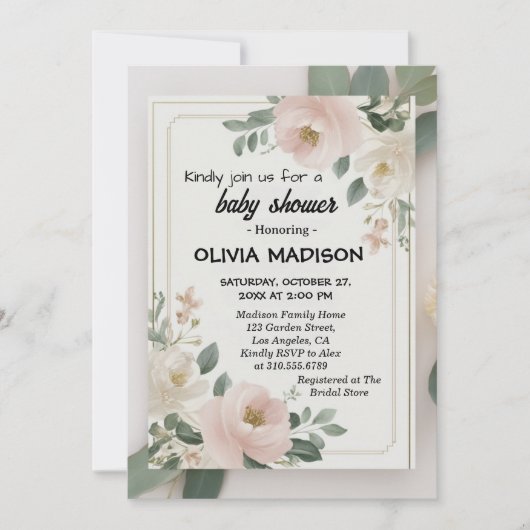 Aquarellblütendusche Einladung (Vorderseite)