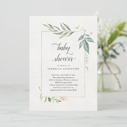 Aquarellblütendusche Einladung (Stehend Vorderseite)