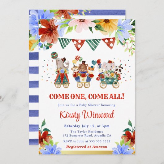 Aquarellblütendusche Einladung (Vorne/Hinten)