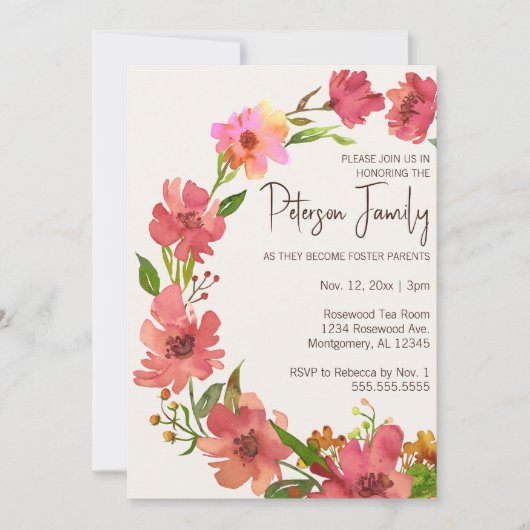 Aquarellblütendusche Foster Baby-/Kinderdusche Einladung (Vorderseite)