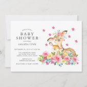 Aquarellblütendusche Mama & Baby Deer Baby Girl Du Einladung (Vorderseite)