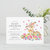 Aquarellblütendusche Mama & Baby Deer Baby Girl Du Einladung (Stehend Vorderseite)