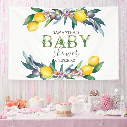 Aquarellblütendusche Olive Baby Banner (Party)