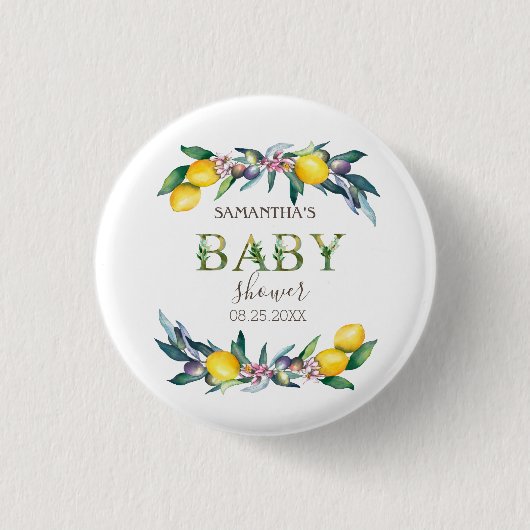 Aquarellblütendusche Olive Baby Button (Vorderseite)