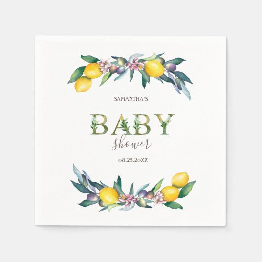 Aquarellblütendusche Olive Baby Serviette (Vorderseite)