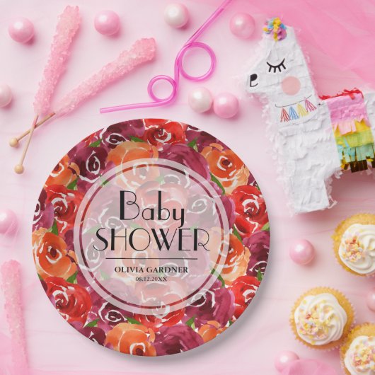 Aquarellblütendusche Pappteller (Party)