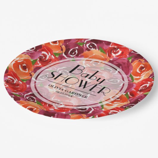 Aquarellblütendusche Pappteller (Schrägansicht)