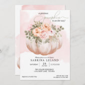Aquarellblütendusche Peach Pumpkin Baby Dusche Einladung (Vorne/Hinten)