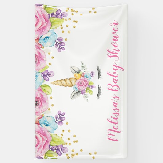 Aquarellblütendusche Unicorn Banner (Vertikal)