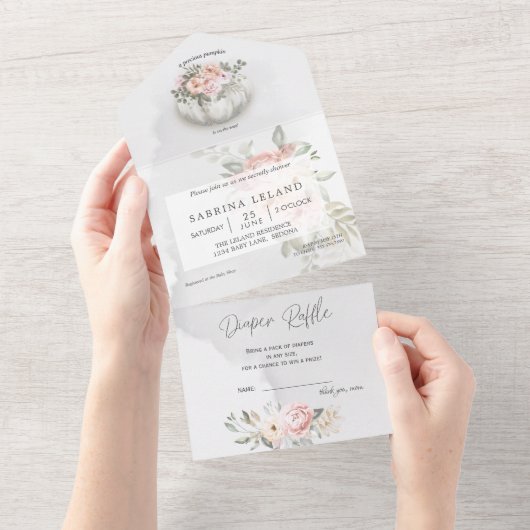 Aquarellblütendusche Weiße Pumpkindusche All In One Einladung (Abreißen)