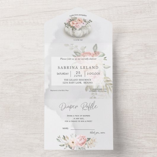 Aquarellblütendusche Weiße Pumpkindusche All In One Einladung (Innen Boden)