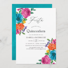Aquarellblütenfiesta Quinceñera Einladung