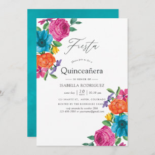 Aquarellblütenfiesta Quinceñera Einladung