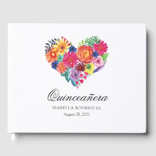 Aquarellblütenfiesta Quinceñera Gästebuch (Vorderseite)
