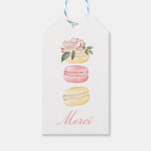 Aquarellblütengelber Macaron Merci/Vielen Dank Geschenkanhänger