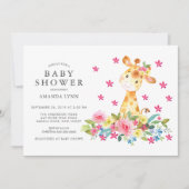 Aquarellblütengiraffe Kindermädchendusche Einladung (Vorderseite)