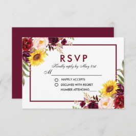 Aquarellblütenhochzeit Burgund RSVP Karte